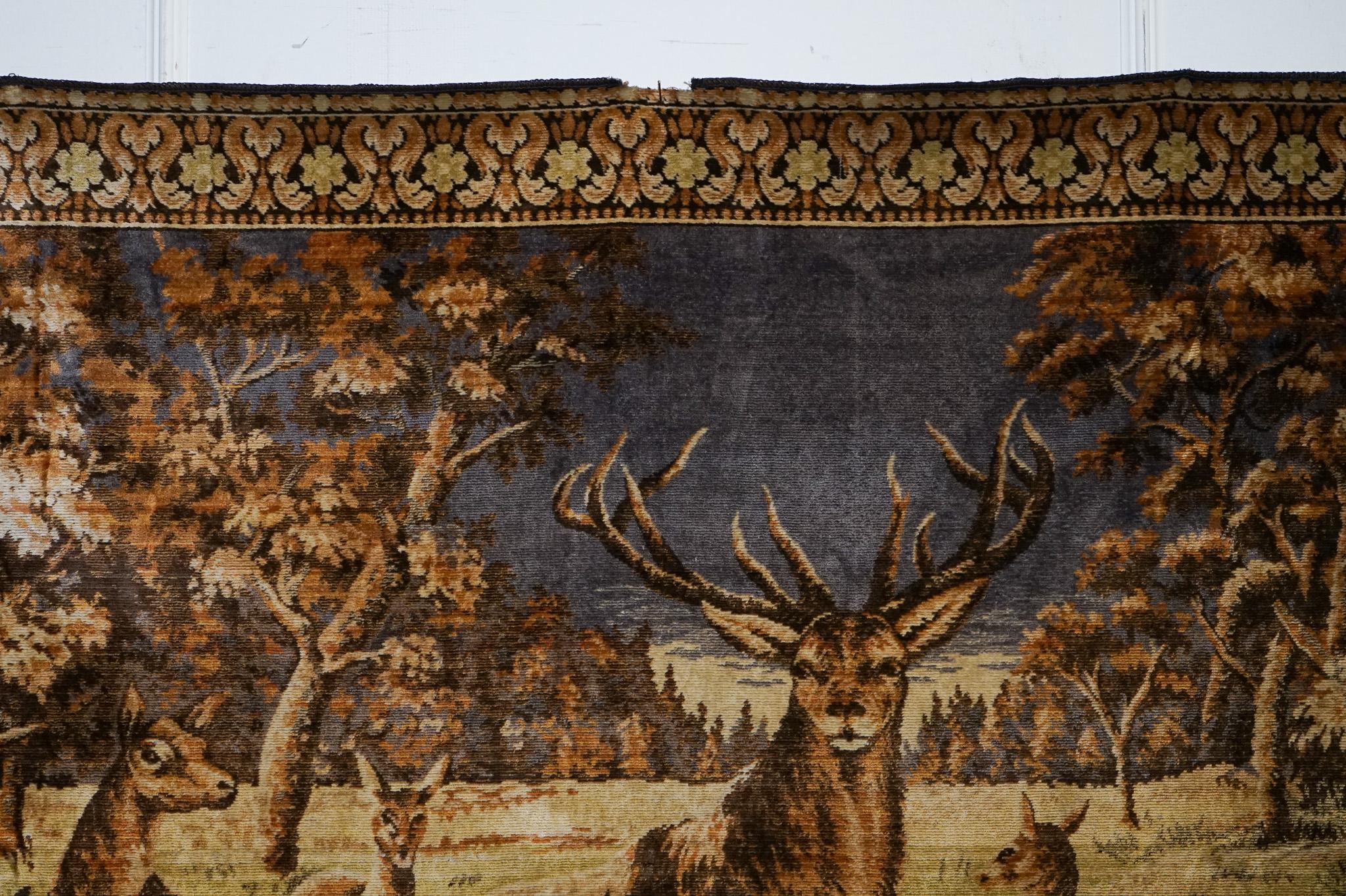 VINTAGE GEWEBTE WANDTAPESTRY WALDSTIERE & HIRSCHSZENE RUSTIC HUNTiNG LODGE (Handgefertigt) im Angebot