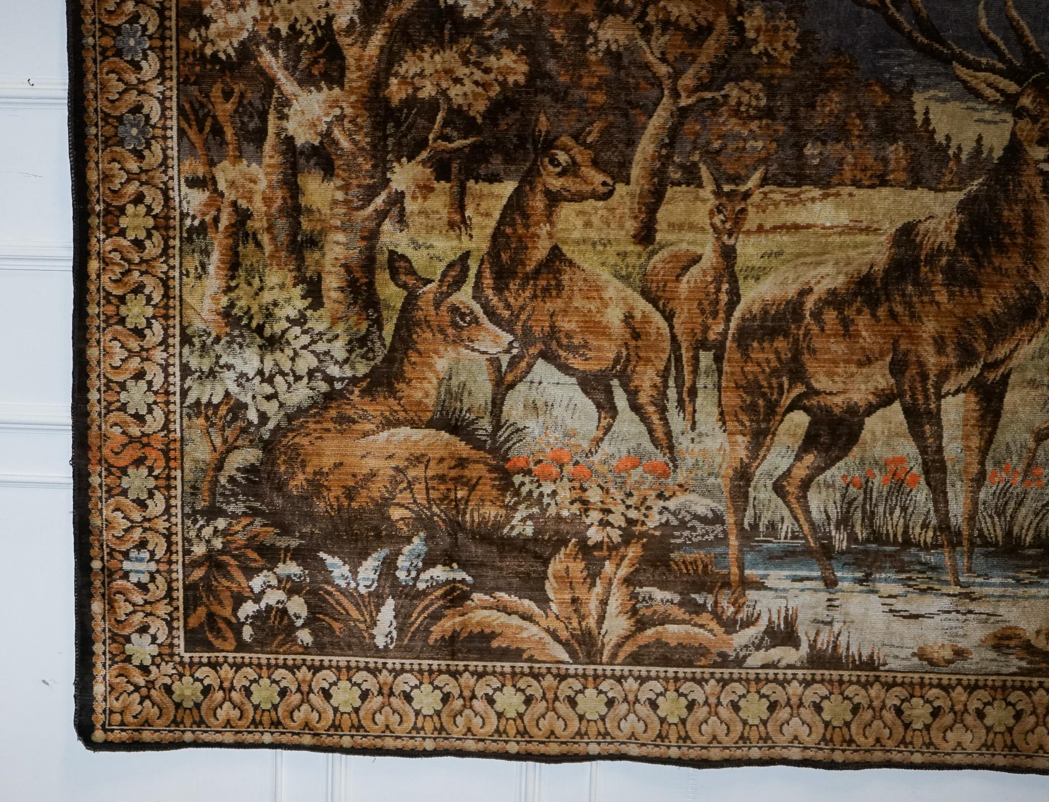 VINTAGE GEWEBTE WANDTAPESTRY WALDSTIERE & HIRSCHSZENE RUSTIC HUNTiNG LODGE im Angebot 1