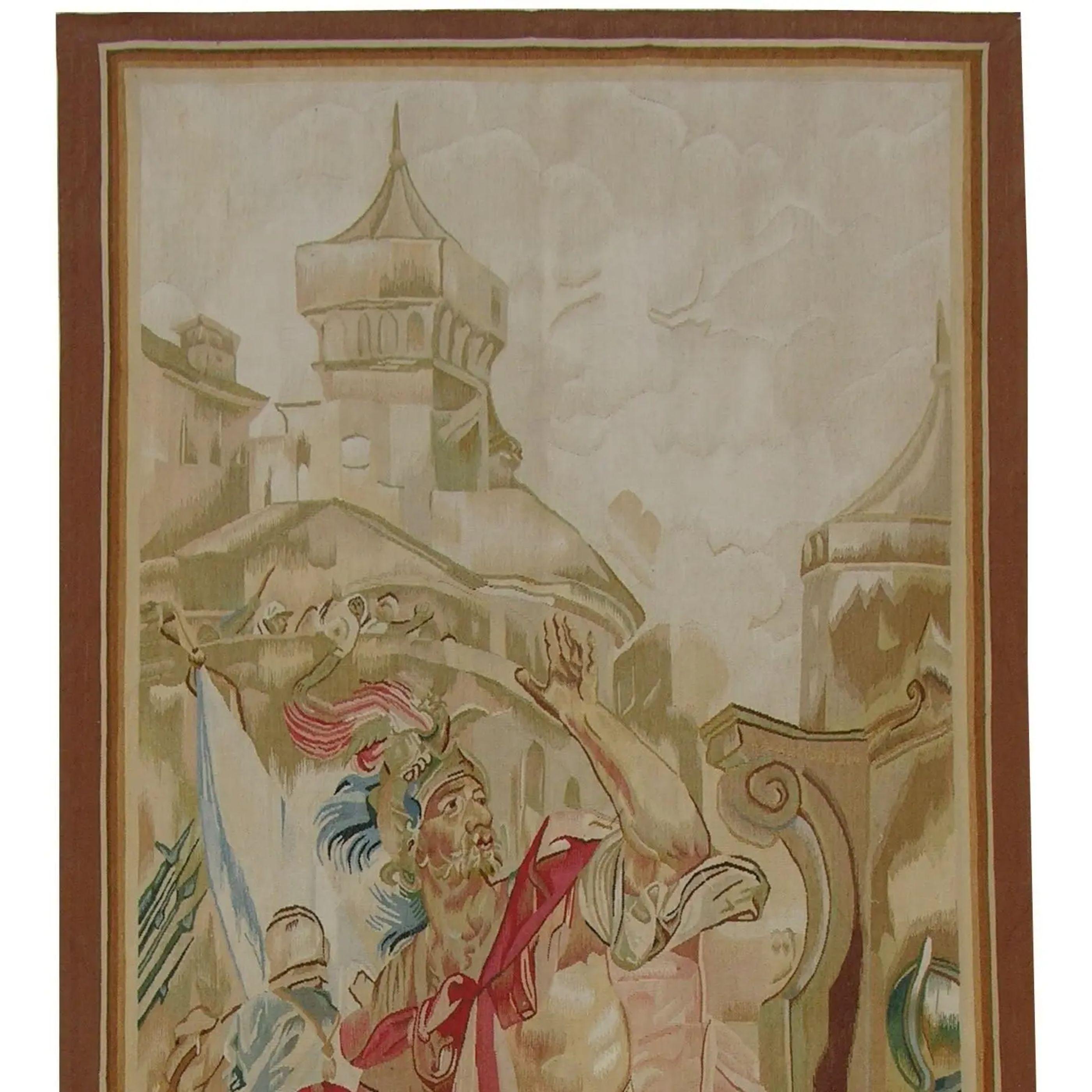Inconnu Tapisserie vintage tissée scène de guerrier 8.0X3.6 en vente