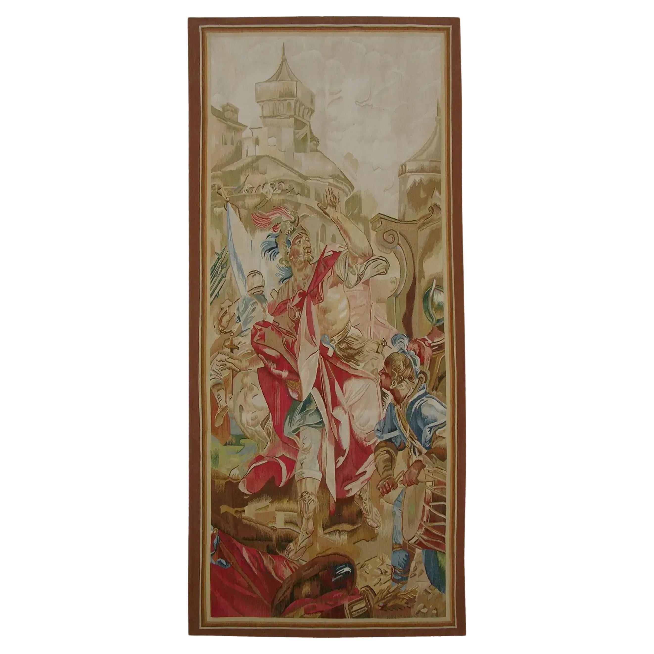 Vintage Woven Warrior Scene Tapestry 8.0X3.6 For Sale