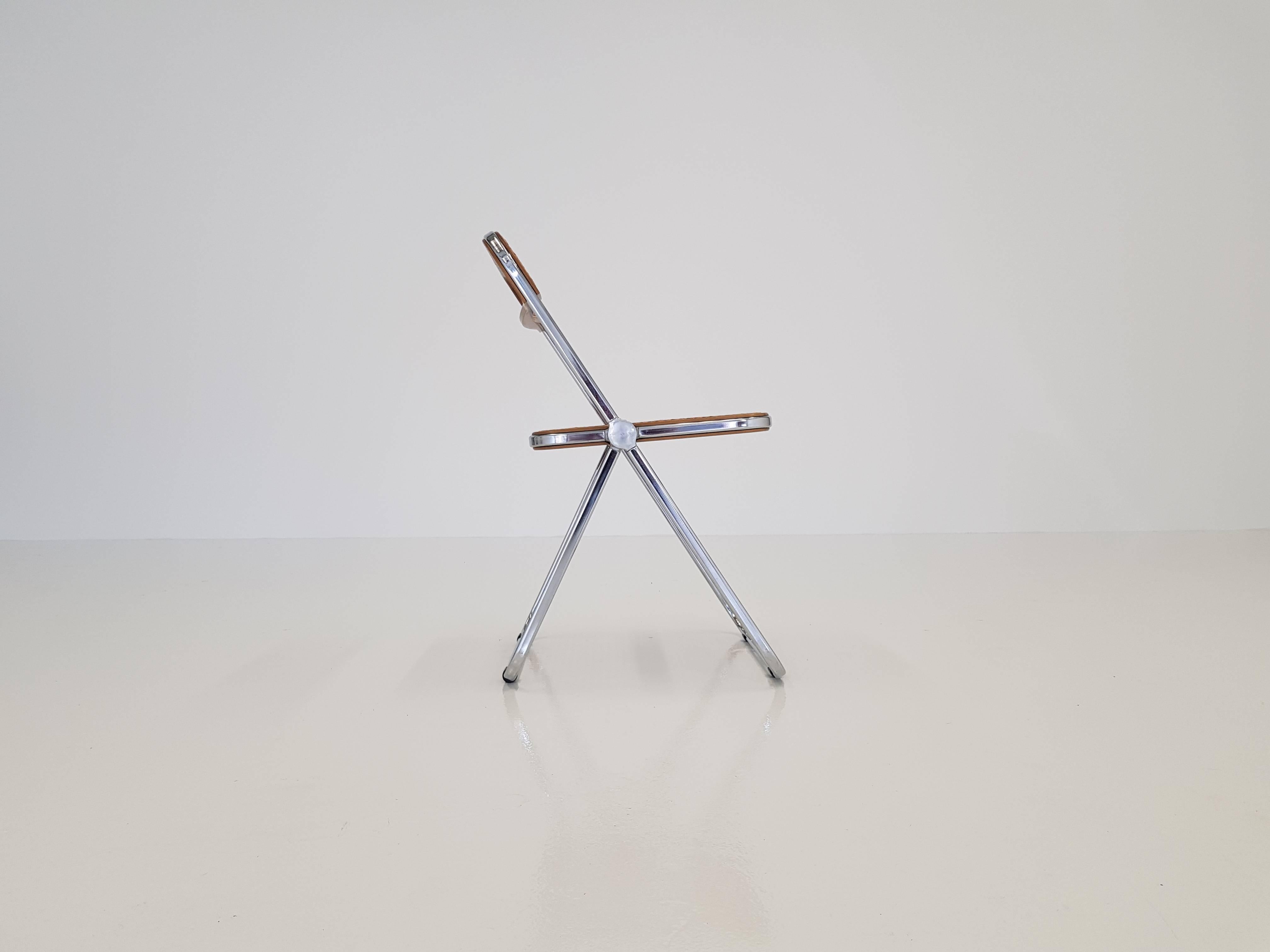 Steel Vintage Woven Wicker and Walnut Giancarlo Piretti for Castelli 'Plia' Chair