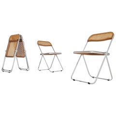Vintage Woven Wicker and Walnut Giancarlo Piretti for Castelli 'Plia' Chair