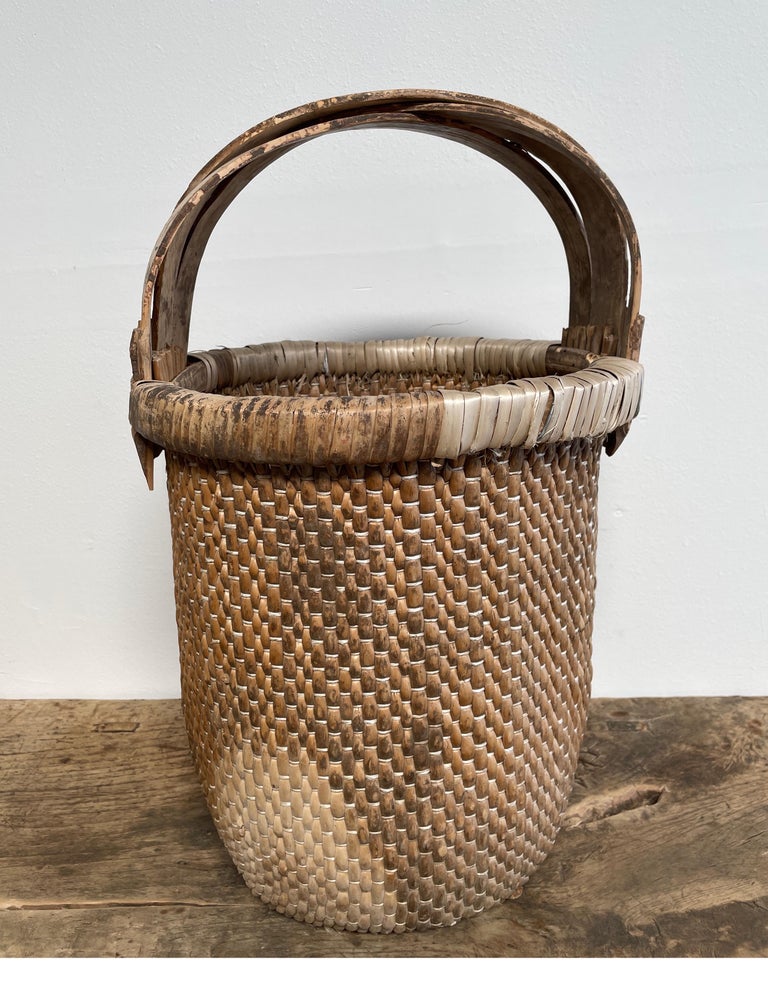 Vintage Woven Wicker Basket with Handle For Sale at 1stDibs vintage