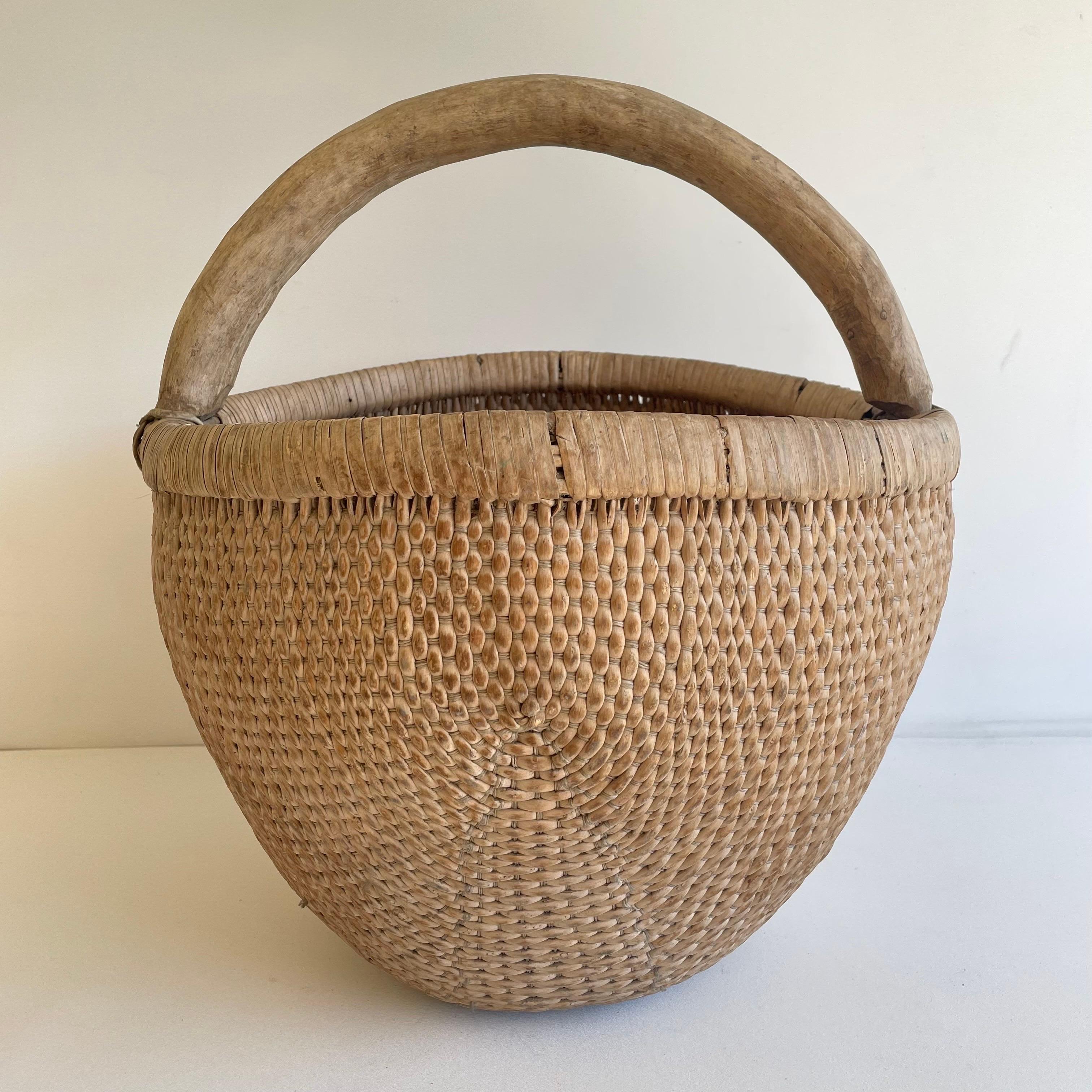 20th Century Vintage Woven Wicker Basket with Handle