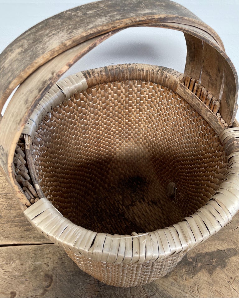 Vintage Woven Wicker Basket with Handle For Sale at 1stDibs | vintage ...