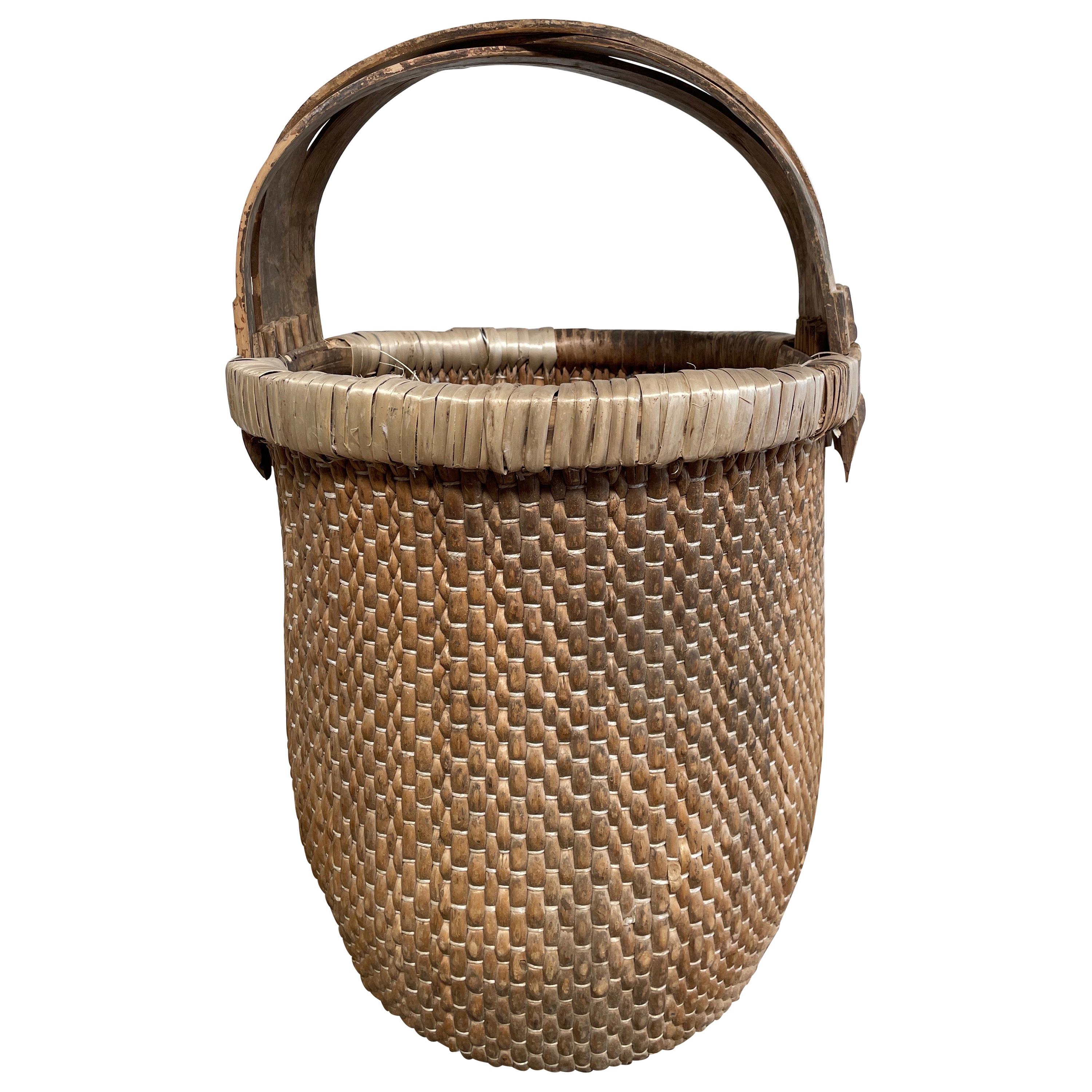 Vintage Woven Basket with Handle Home & Living Baskets & Bowls Home Décor