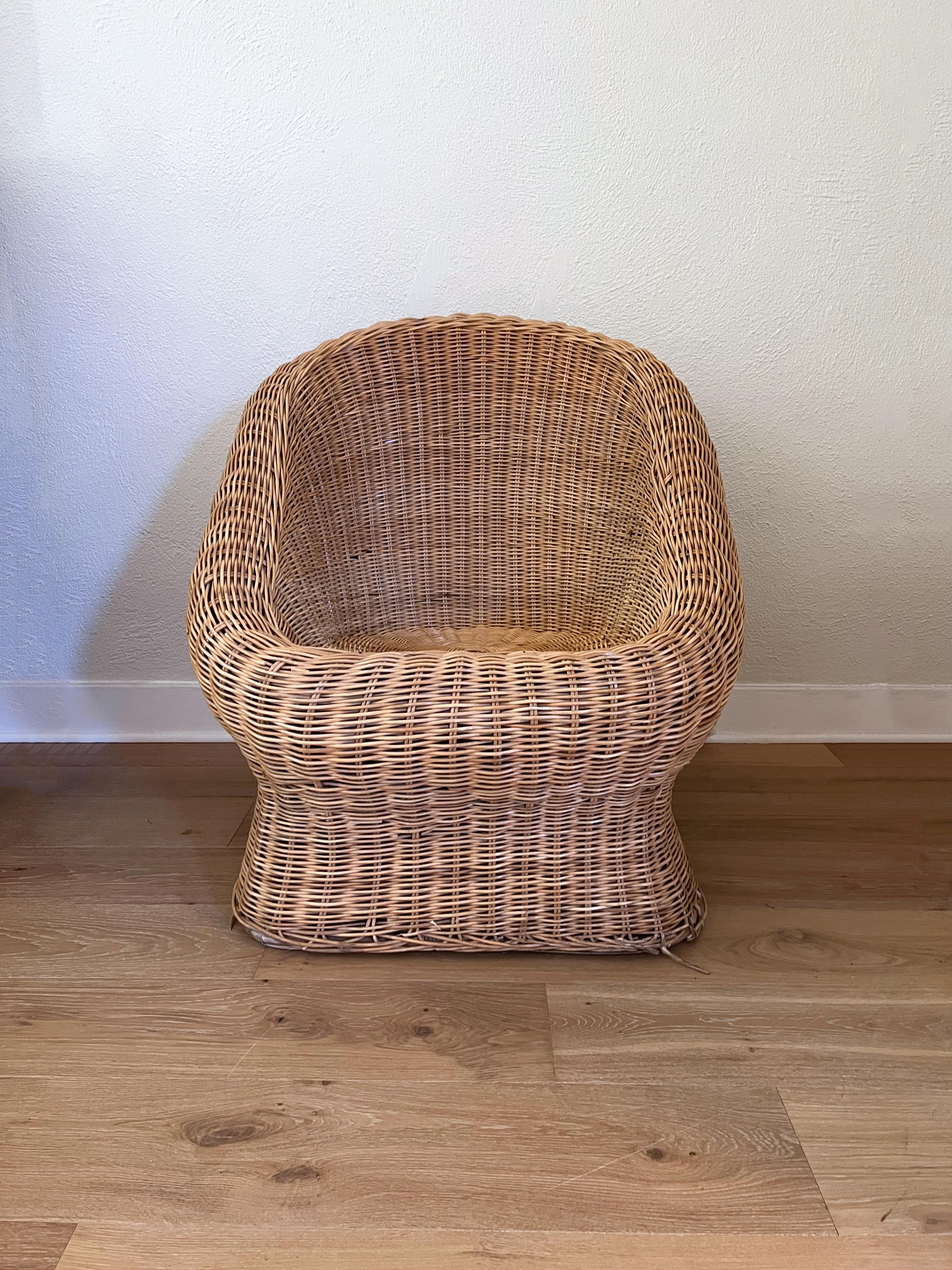 Organic Modern Vintage Woven Wicker Club Chair For Sale