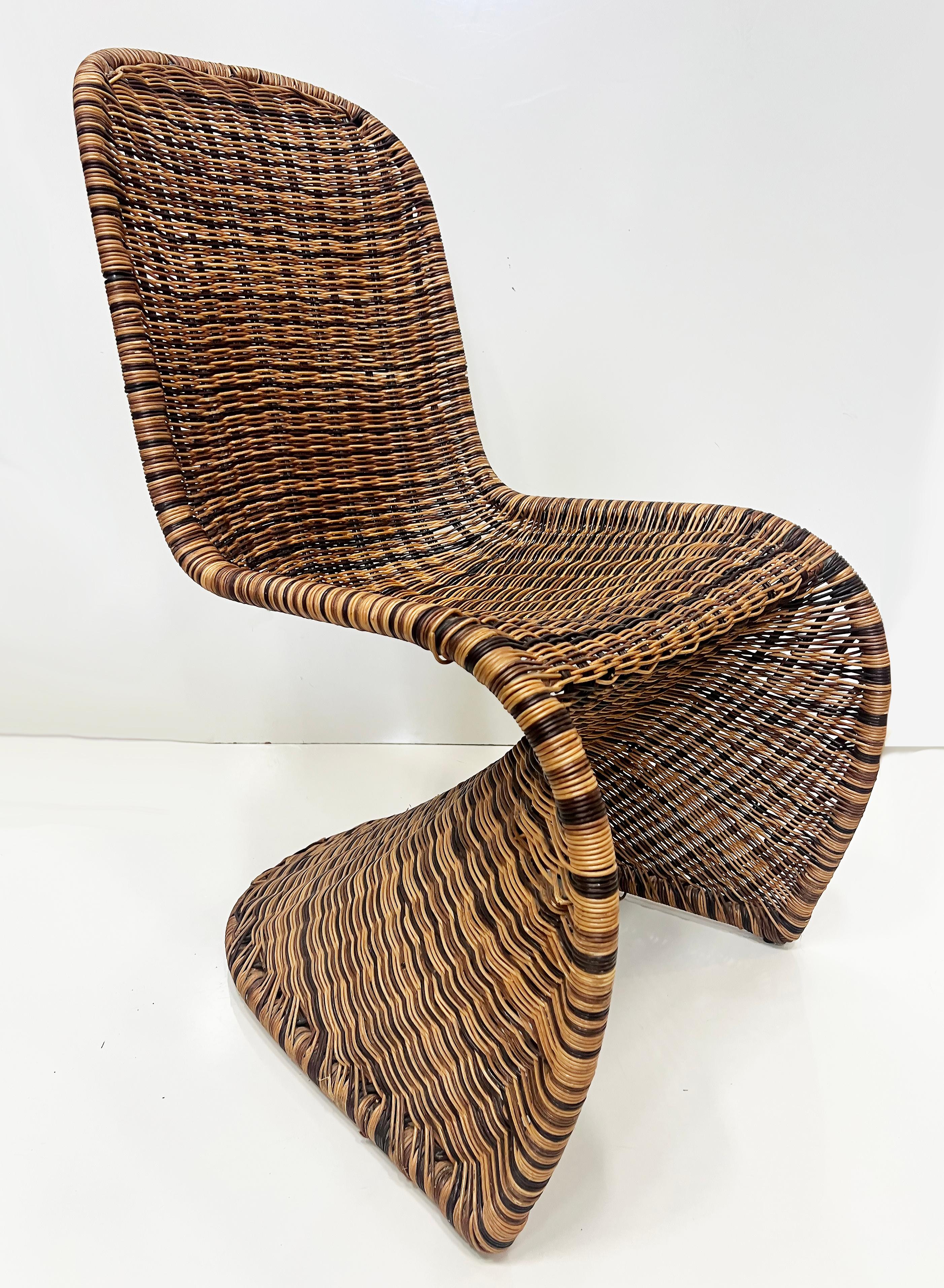 Vintage Woven Wicker Dining Chairs in Verner Panton Form, Set of 4 3