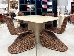 Vintage Woven Wicker Dining Chairs in Verner Panton Form, Set of 4