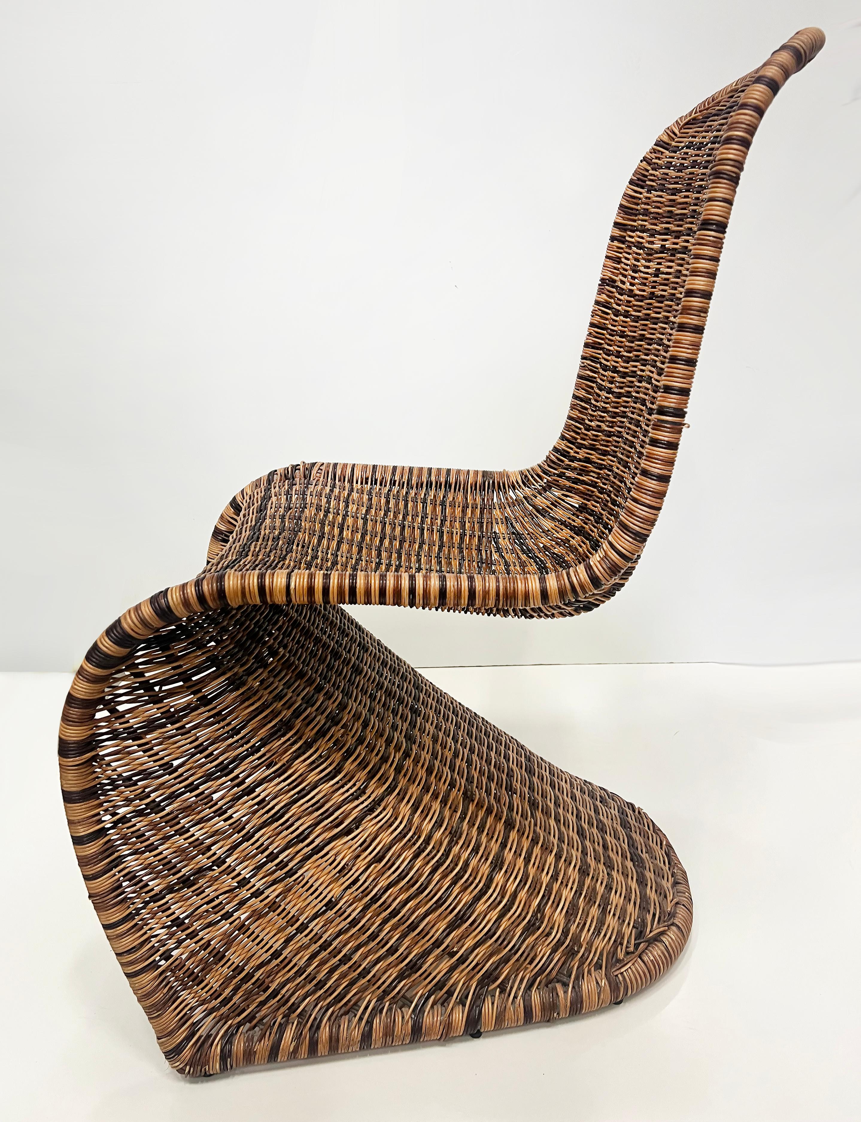 20th Century Vintage Woven Wicker Dining Chairs in Verner Panton Form, Set of 4