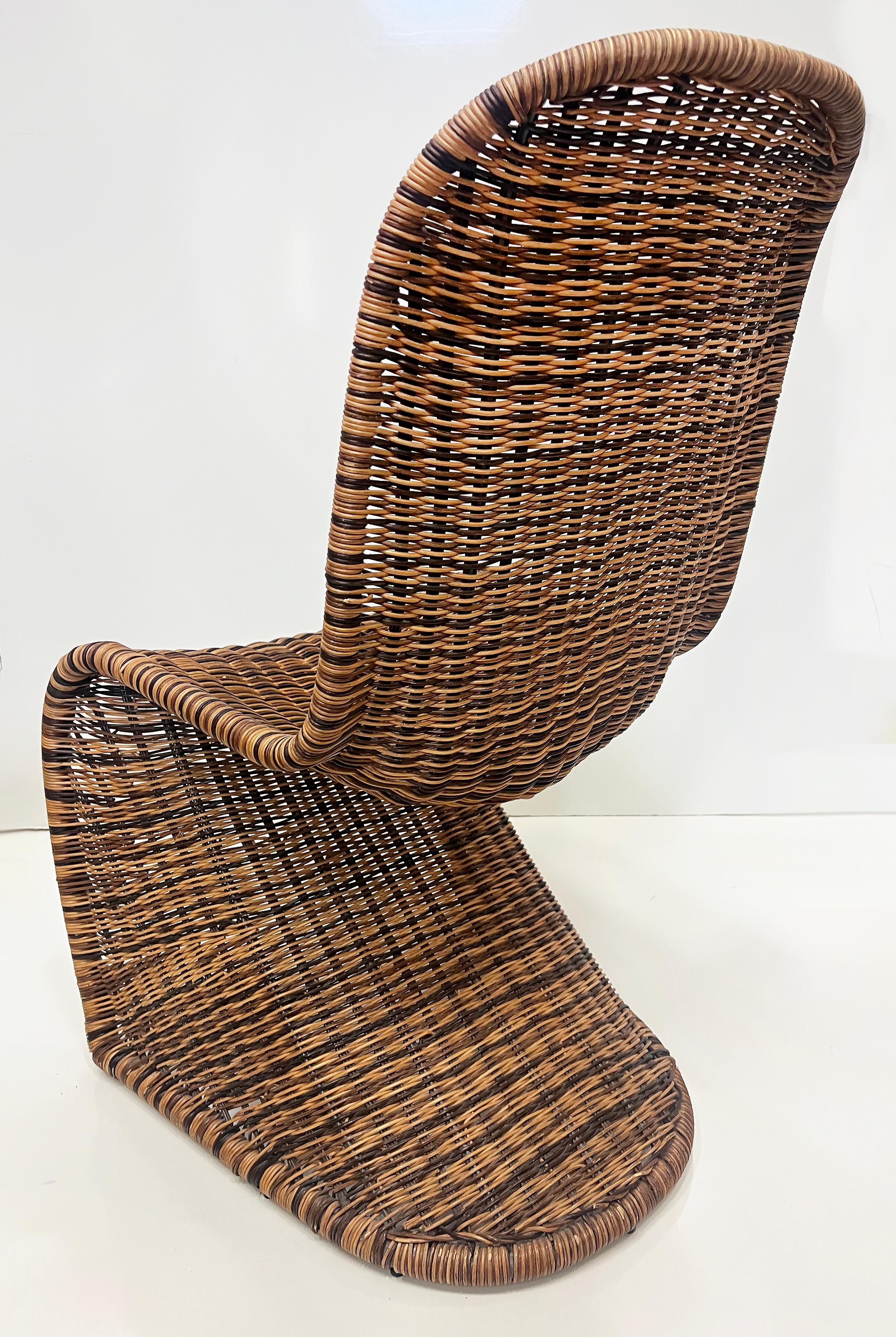 Metal Vintage Woven Wicker Dining Chairs in Verner Panton Form, Set of 4