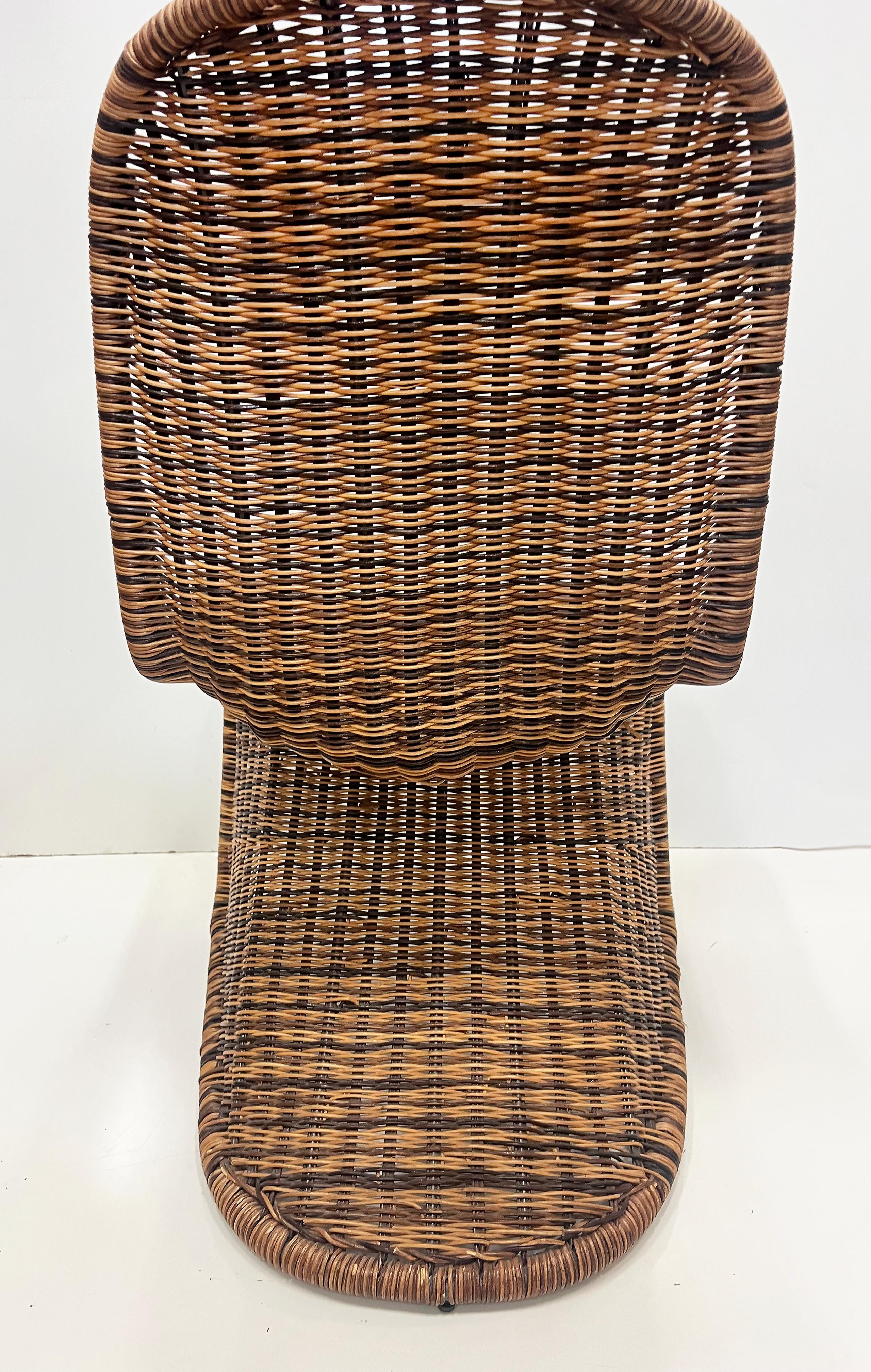 Vintage Woven Wicker Dining Chairs in Verner Panton Form, Set of 4 1