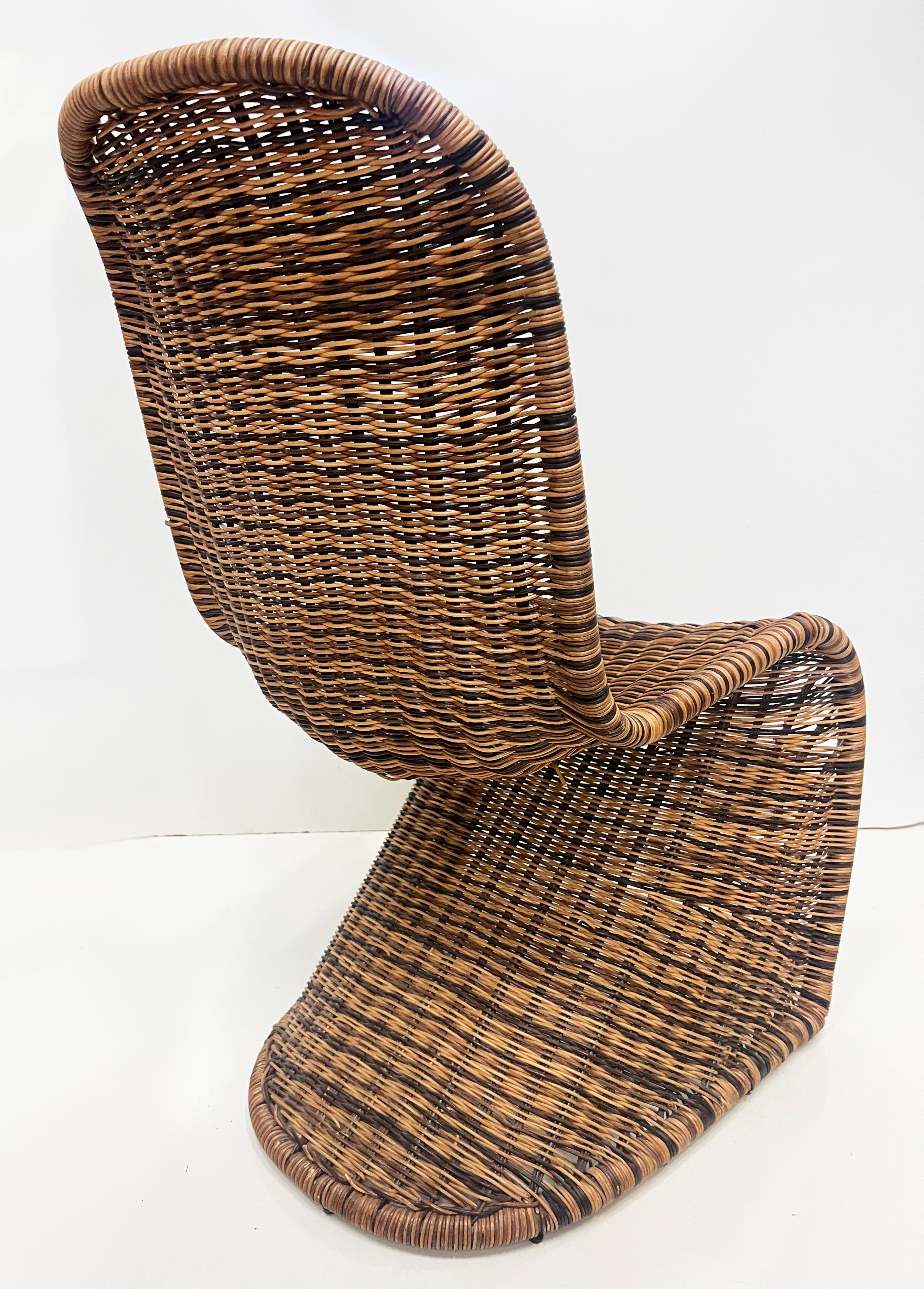 Vintage Woven Wicker Dining Chairs in Verner Panton Form, Set of 4 2