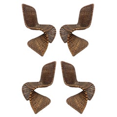 Vintage Woven Wicker Dining Chairs in Verner Panton Form, Set of 4