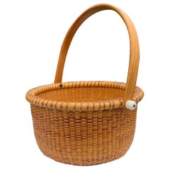 Vintage Woven Wicker Nantucket Handled Basket