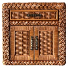 Vintage Woven Wicker Nightstand