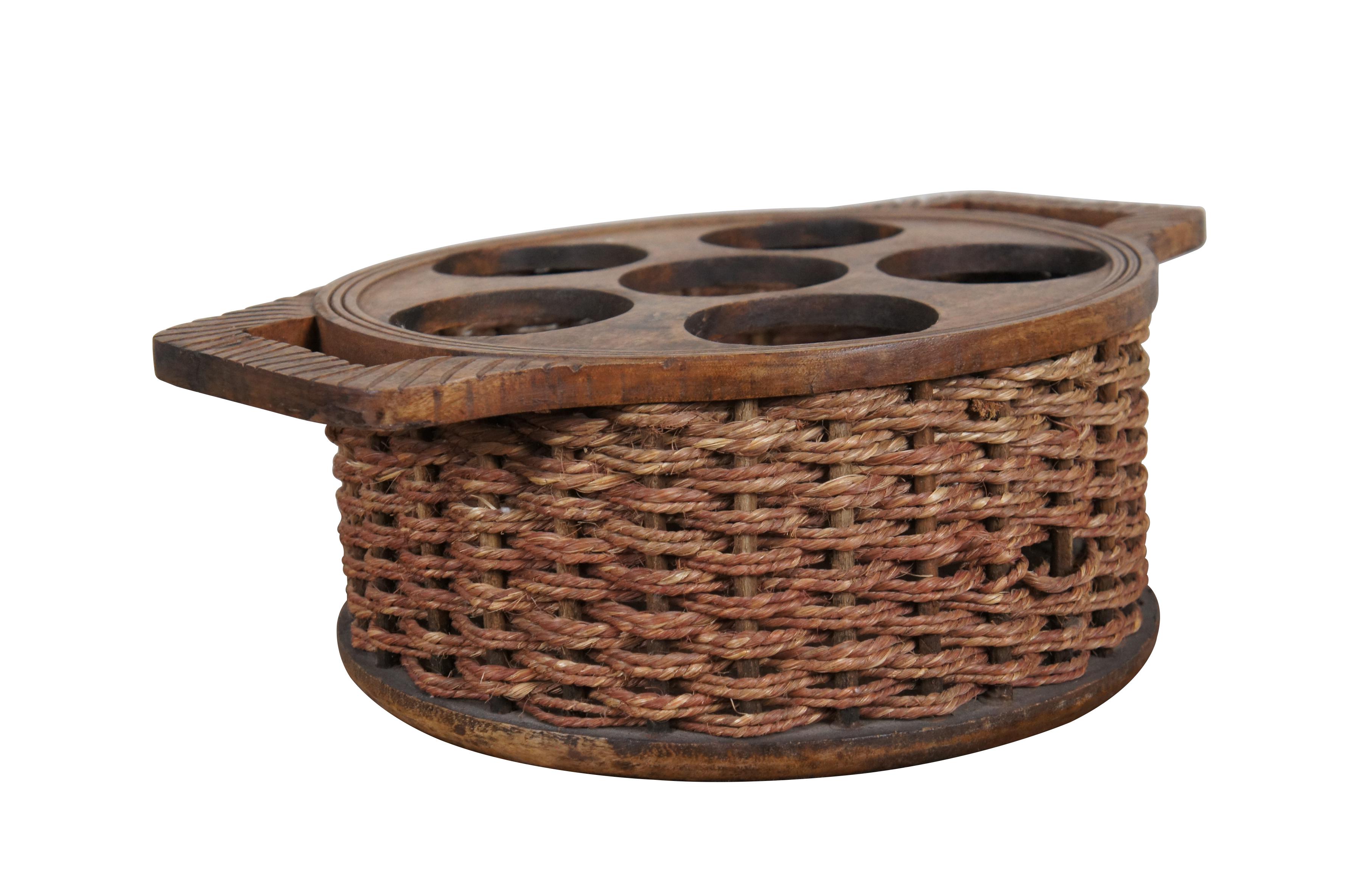 Cesta de mimbre vintage para 6 botellas de vino 19 Rústico en venta
