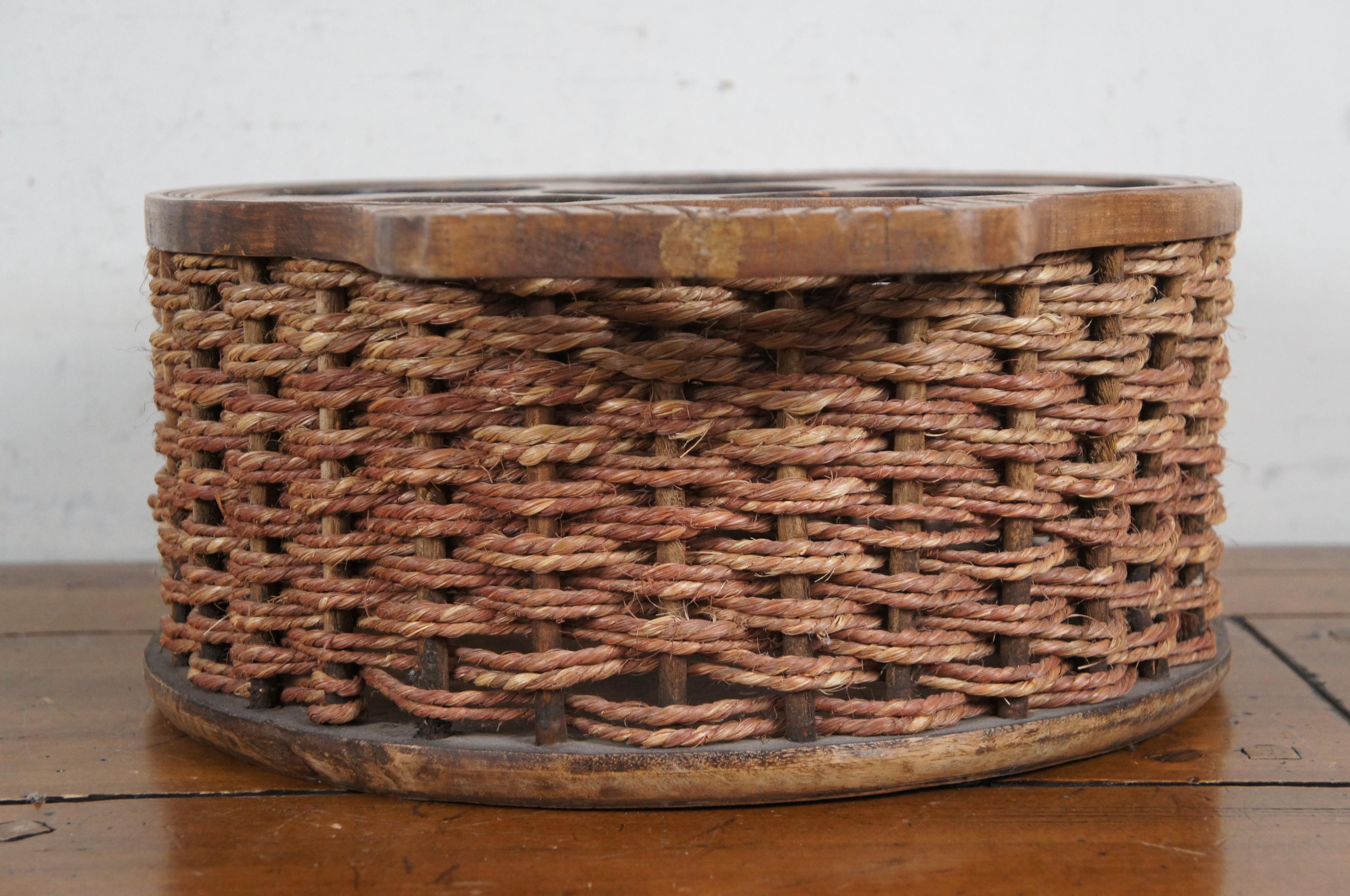 Cesta de mimbre vintage para 6 botellas de vino 19 Soga en venta