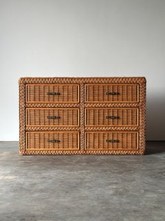 Vintage Woven Wicker Six-Drawer Dresser