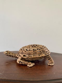 Vintage Woven Wicker Turtle Footstool