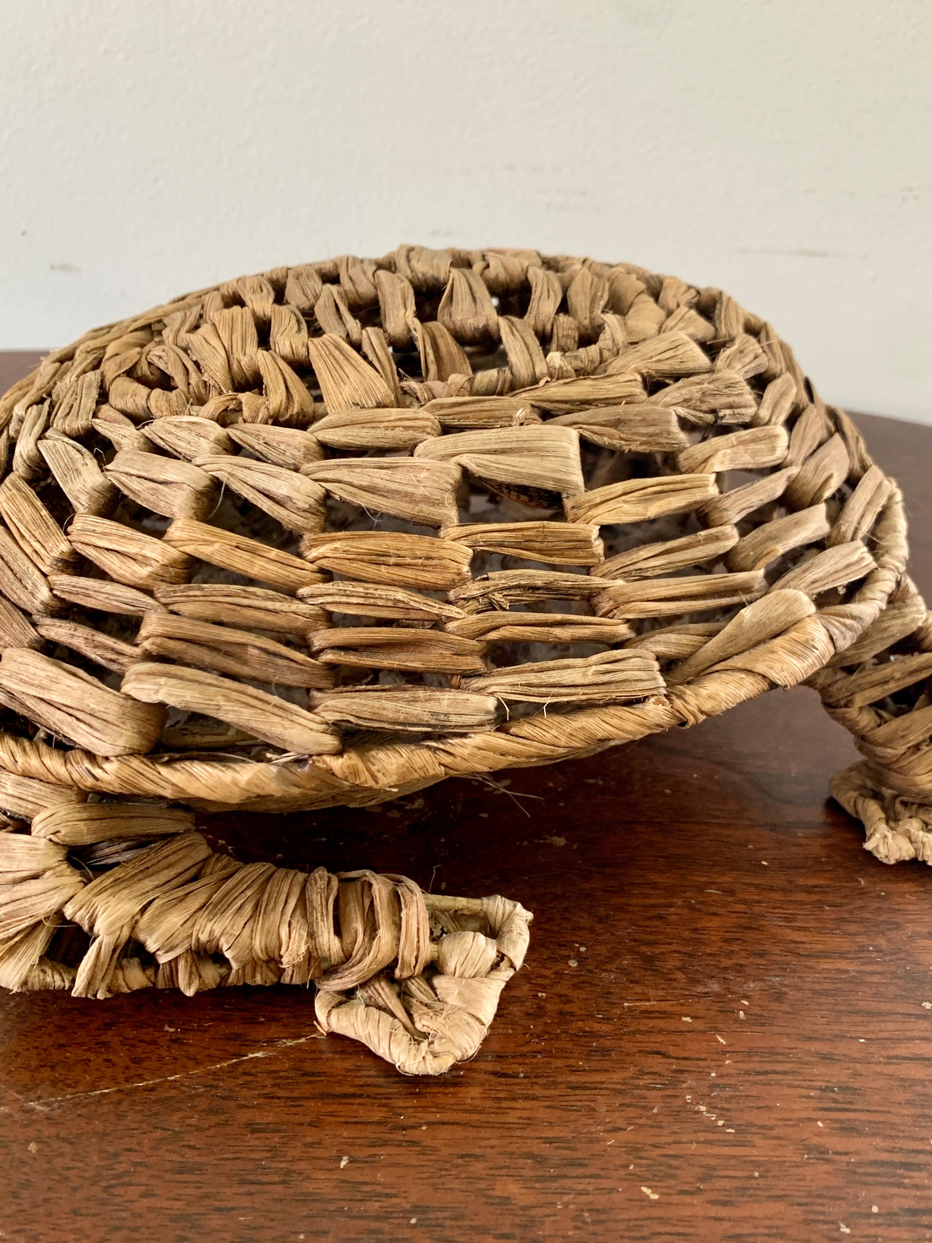 20th Century Vintage Woven Wicker Turtle Footstool For Sale