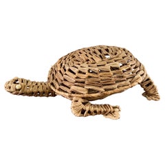 Vintage Woven Wicker Turtle Footstool