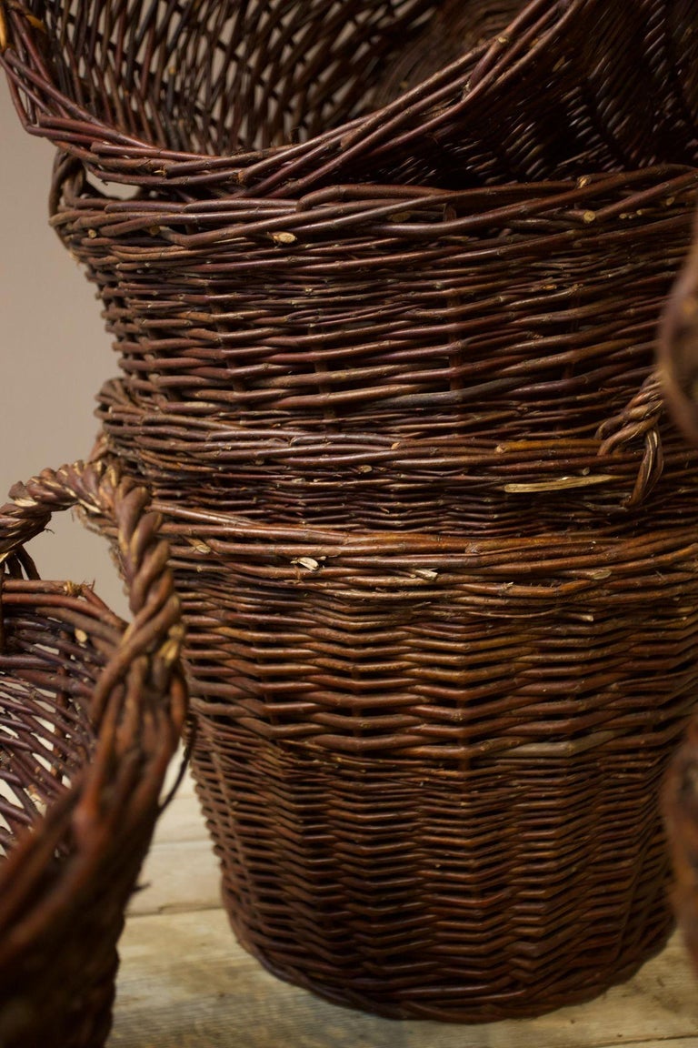 Vintage Woven Willow Log Baskets, Dark Red For Sale at 1stDibs