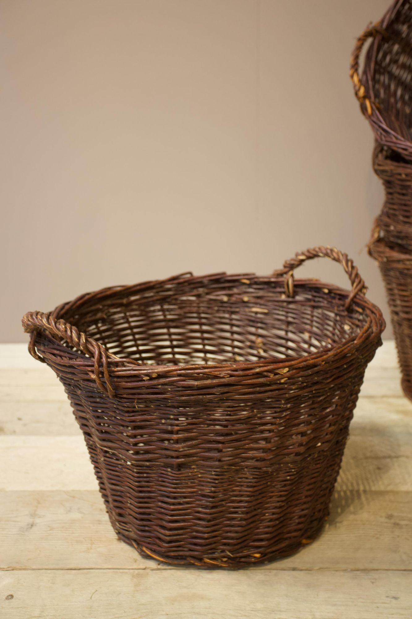 Vintage Woven Willow Log Baskets, Dark Red In Excellent Condition In Malton, GB