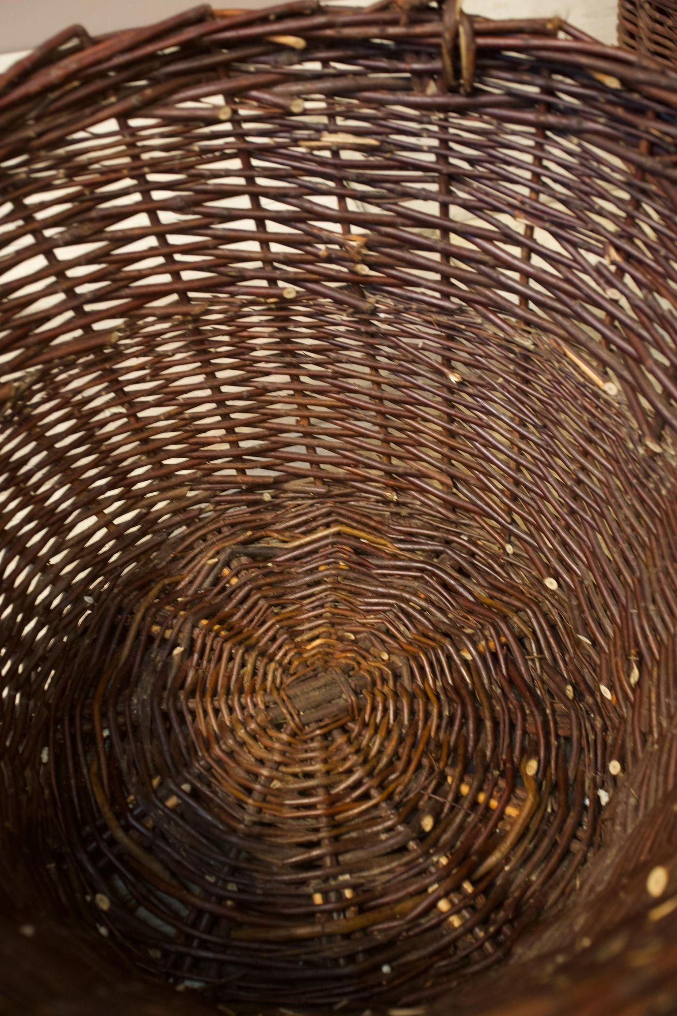 20th Century Vintage Woven Willow Log Baskets, Dark Red