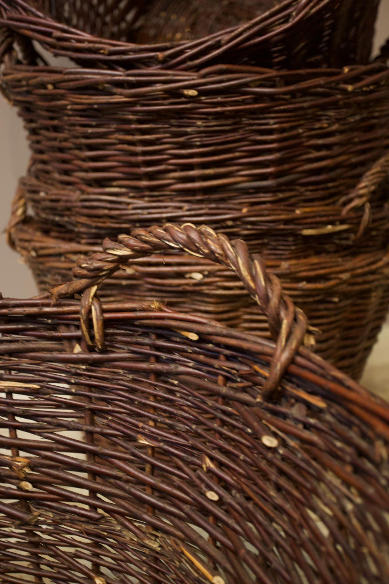 Vintage Woven Willow Log Baskets, Dark Red 1