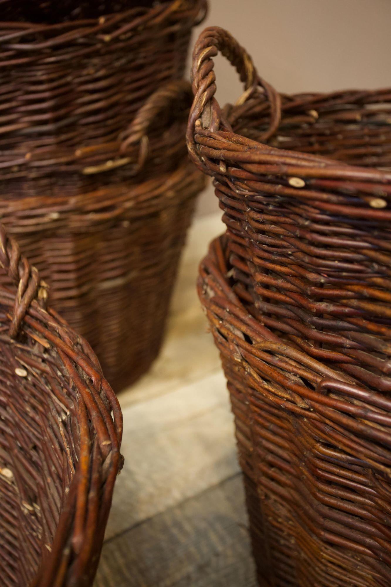 Vintage Woven Willow Log Baskets, Dark Red 2