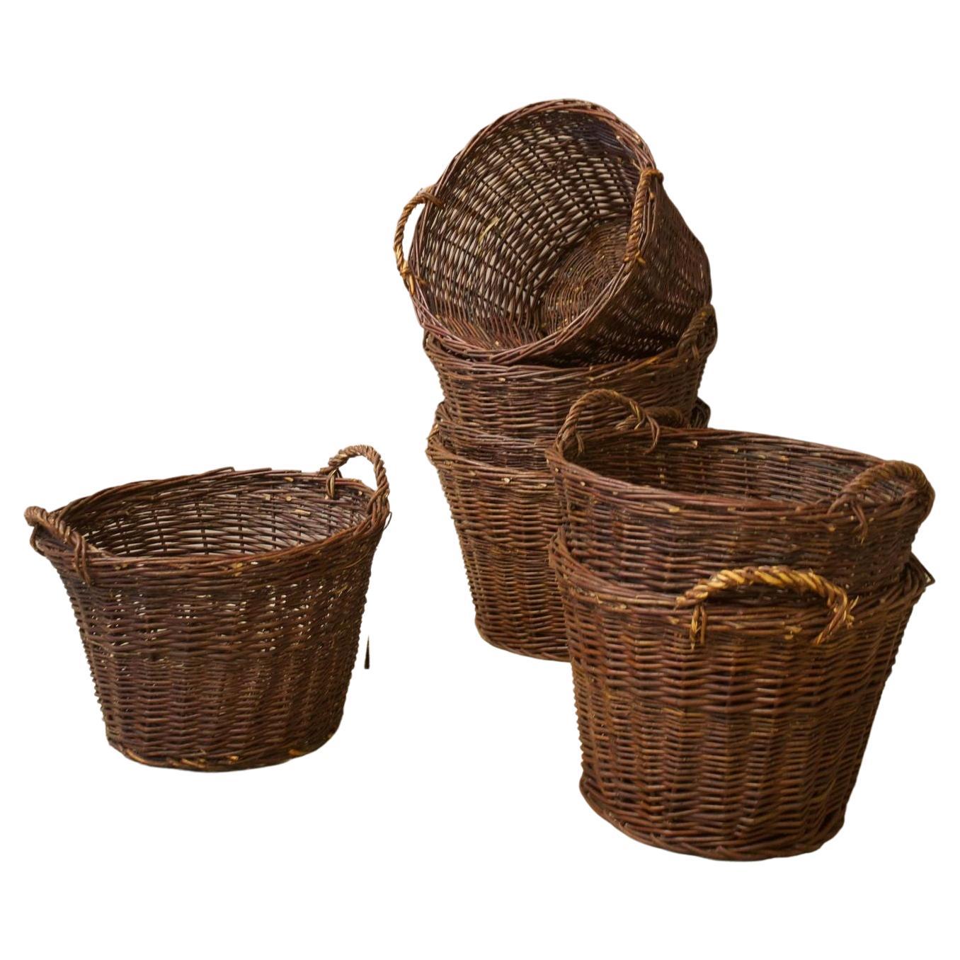Vintage Woven Willow Log Baskets, Dark Red