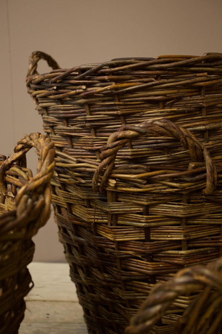 Vintage Woven Willow Log Baskets, Large Dark For Sale at 1stDibs