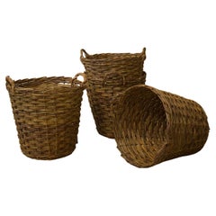 Vintage Woven Willow Log Baskets, Large Dark