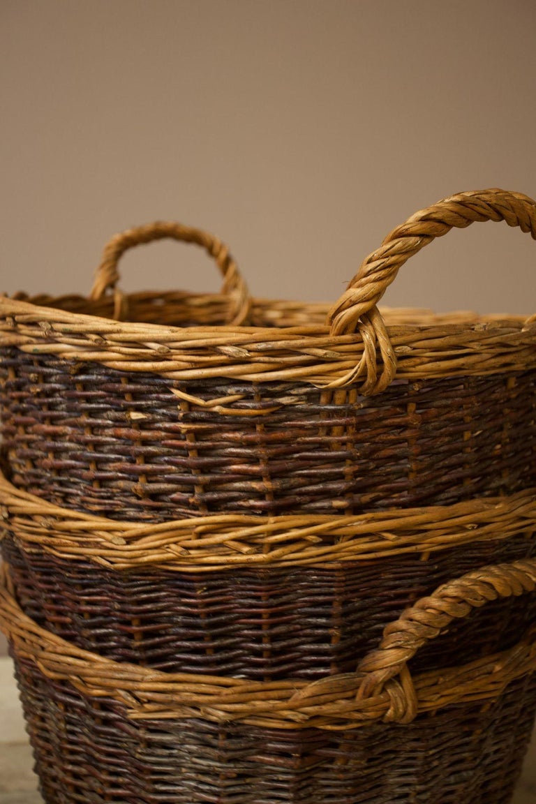Vintage Woven Willow Log Baskets, Two Tone For Sale at 1stDibs