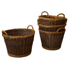 Vintage Woven Willow Log Baskets, Two Tone
