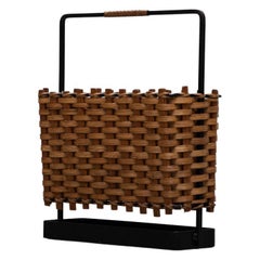 Porte-revues ou porte-parapluies vintage en bois tissé d'inspiration Jean Royere
