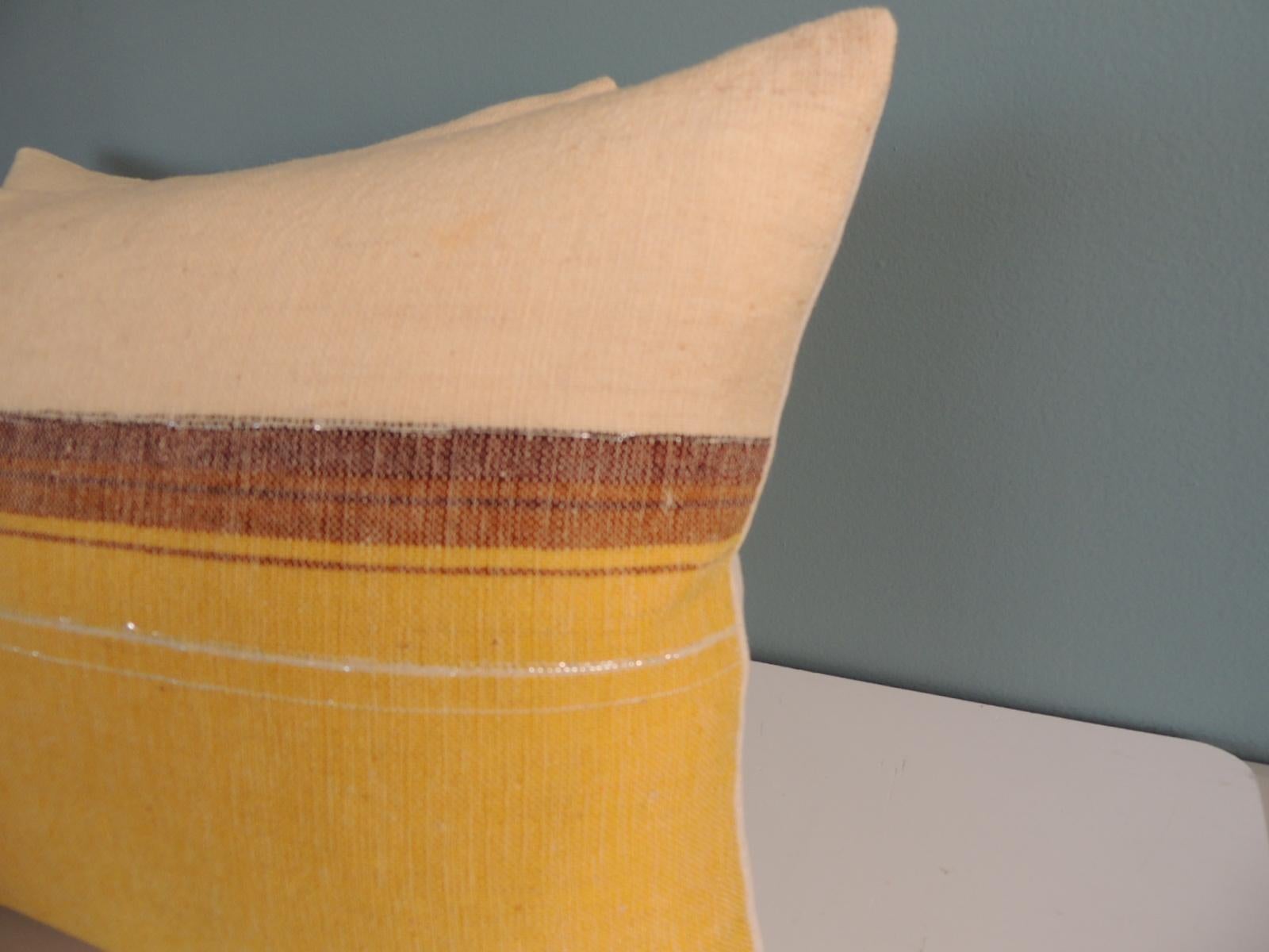 Bohemian Vintage Woven Yellow and Brown Stripe Pattern Decorative Bolster Pillows
