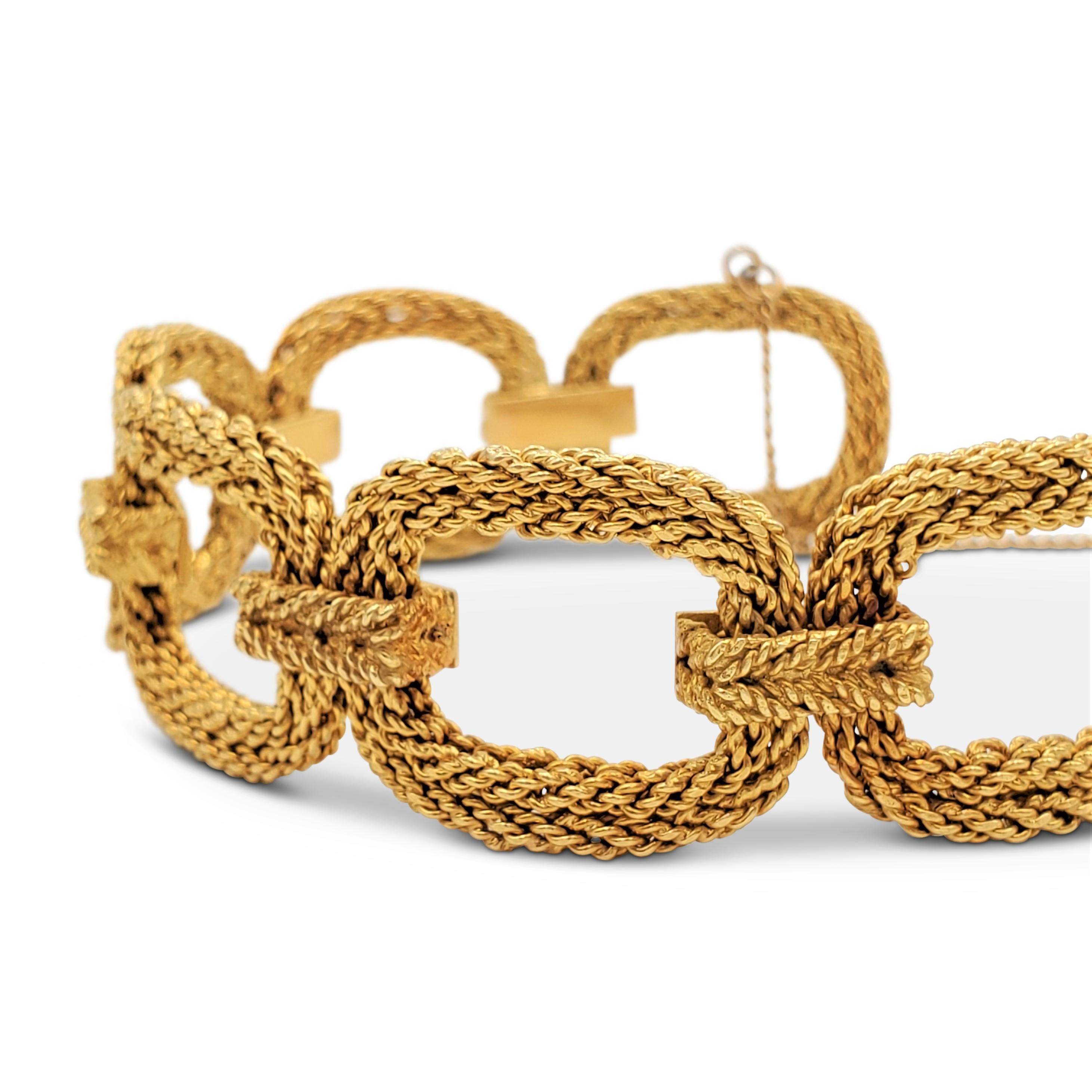 Women's or Men's Vintage Woven Yellow Gold Oval Link Bracelet
