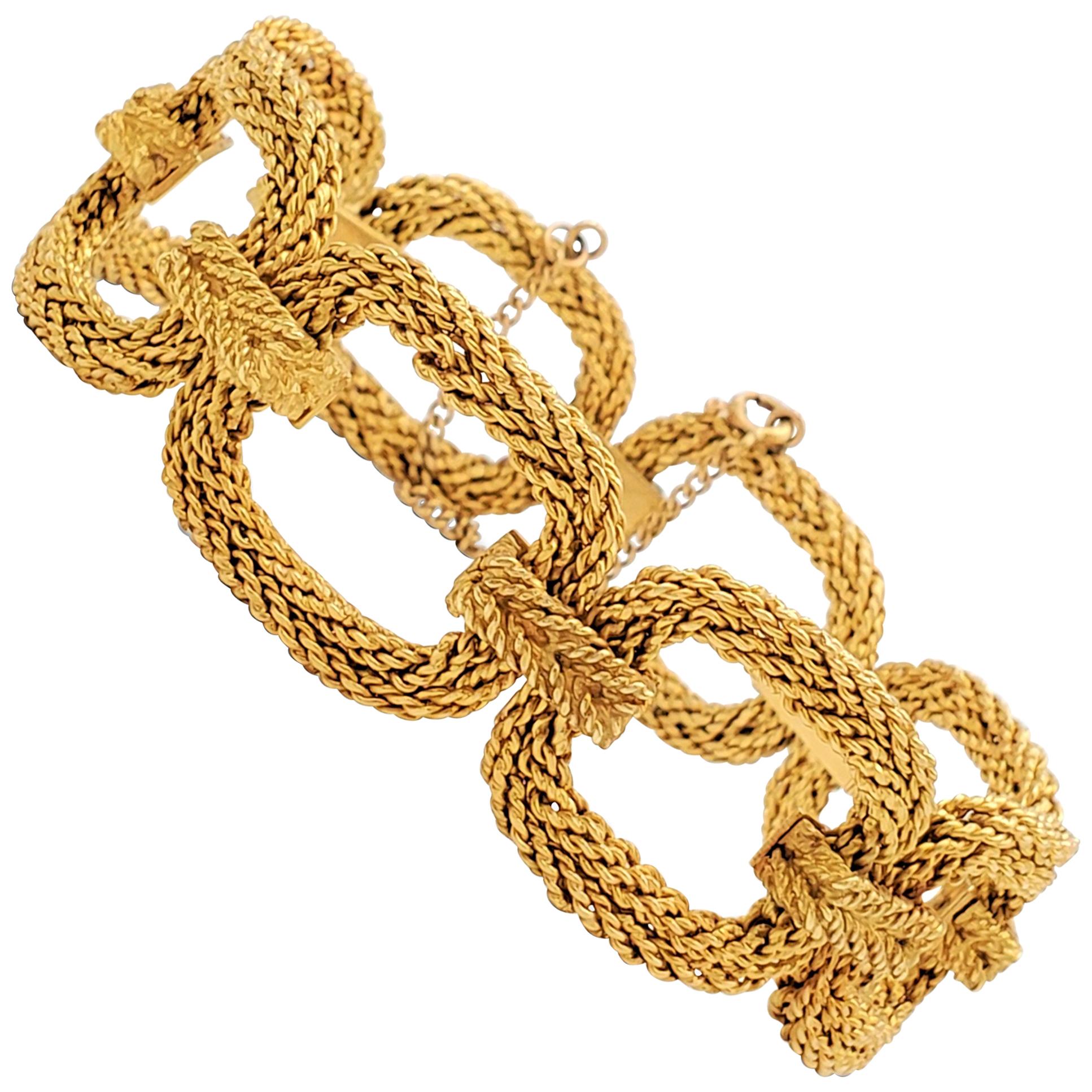 Vintage Woven Yellow Gold Oval Link Bracelet