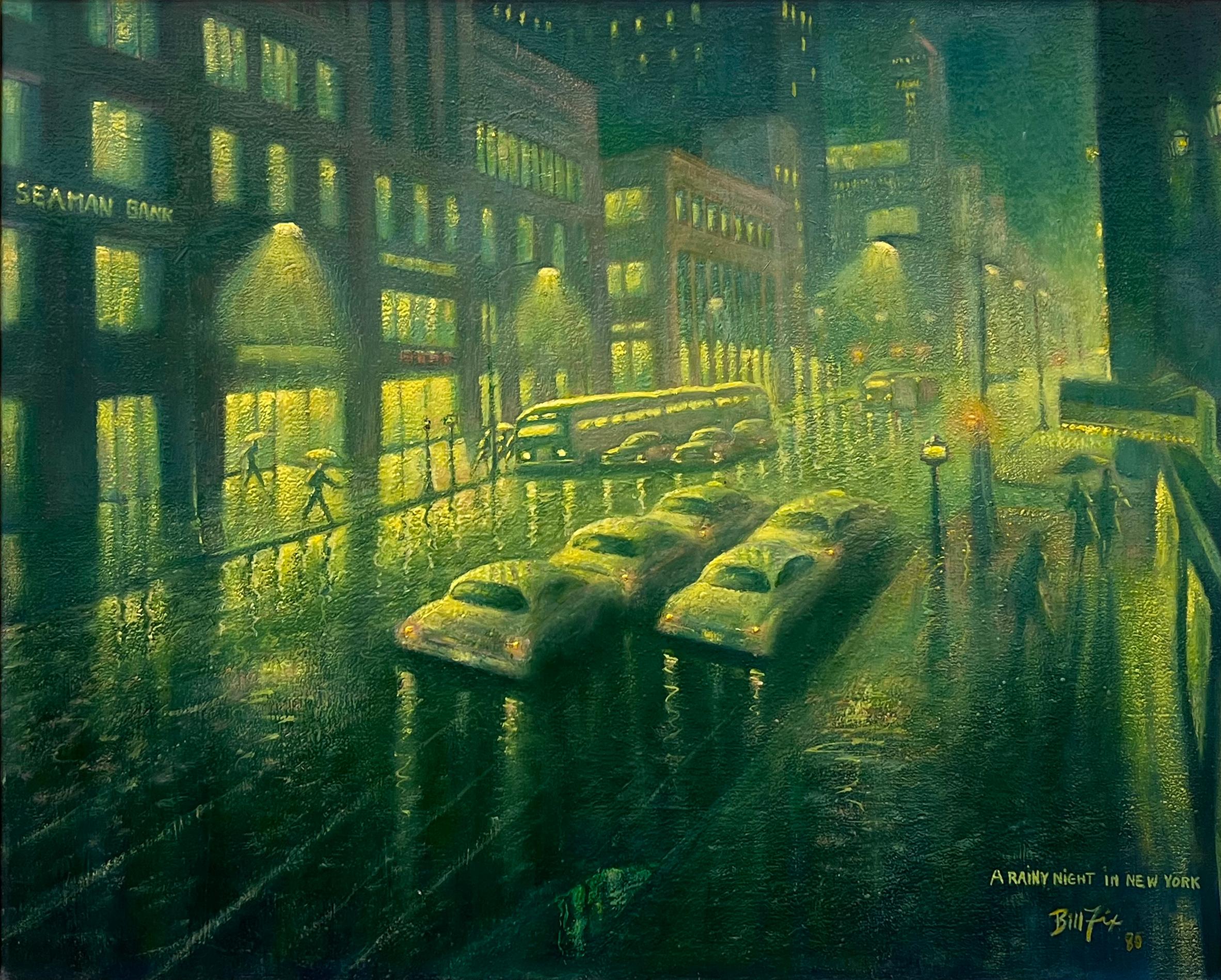 20th Century Vintage WPA Style New York Cityscape Painting by Bill Fix 'American'