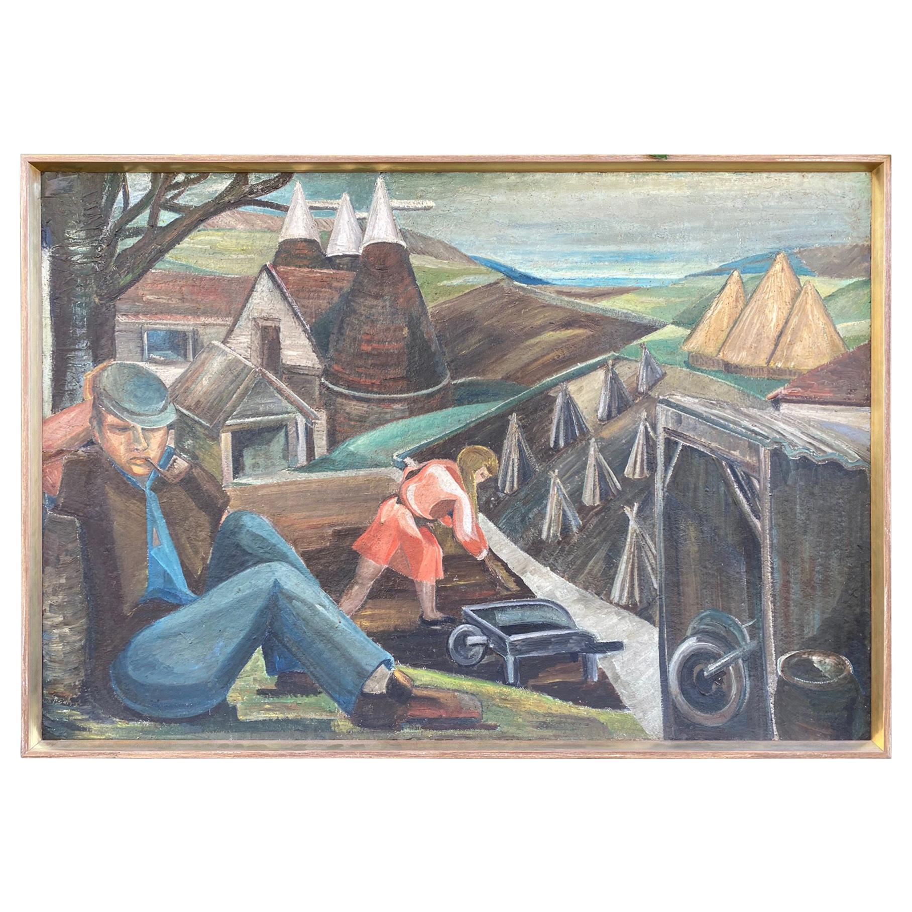Vintage WPA Style Oil Painting For Sale