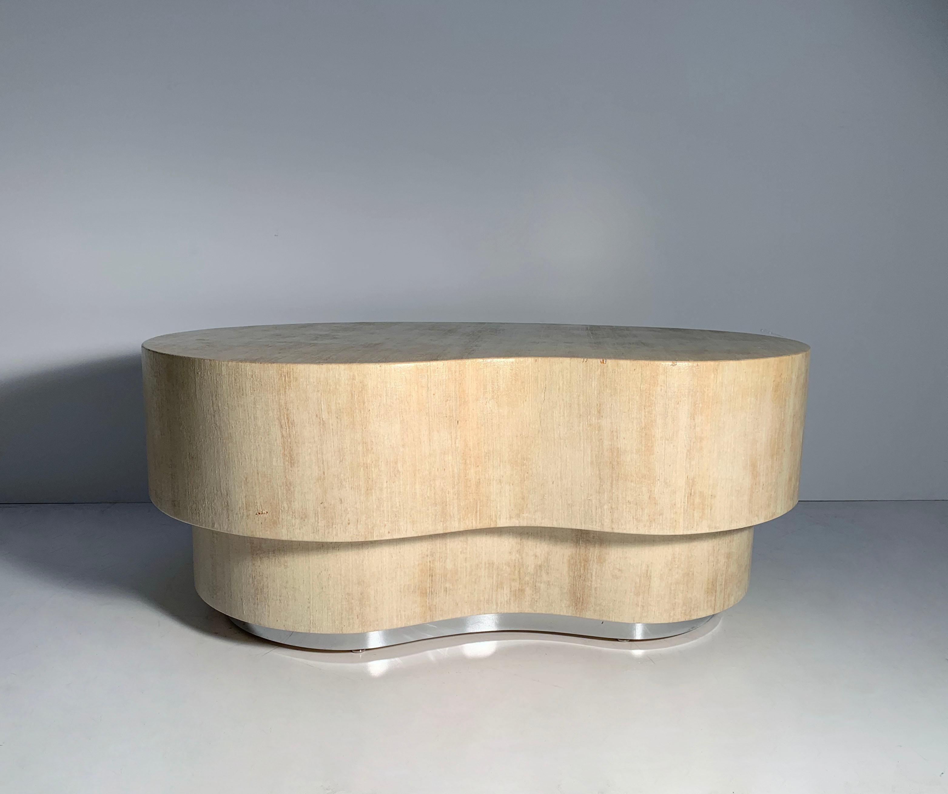 Vintage Designer Linen Wrapped Kidney Freeform Biomorphic Coffee Table For Sale 2