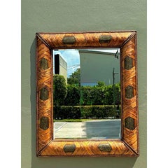 Vintage Wrapped Rattan Brass Leaf Mirror