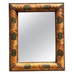 Vintage Wrapped Rattan Brass Leaf Mirror