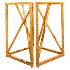 Vintage Wrapped Rattan Dining Table Pedestal