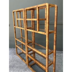 Vintage Wrapped Rattan Etagere- A Pair