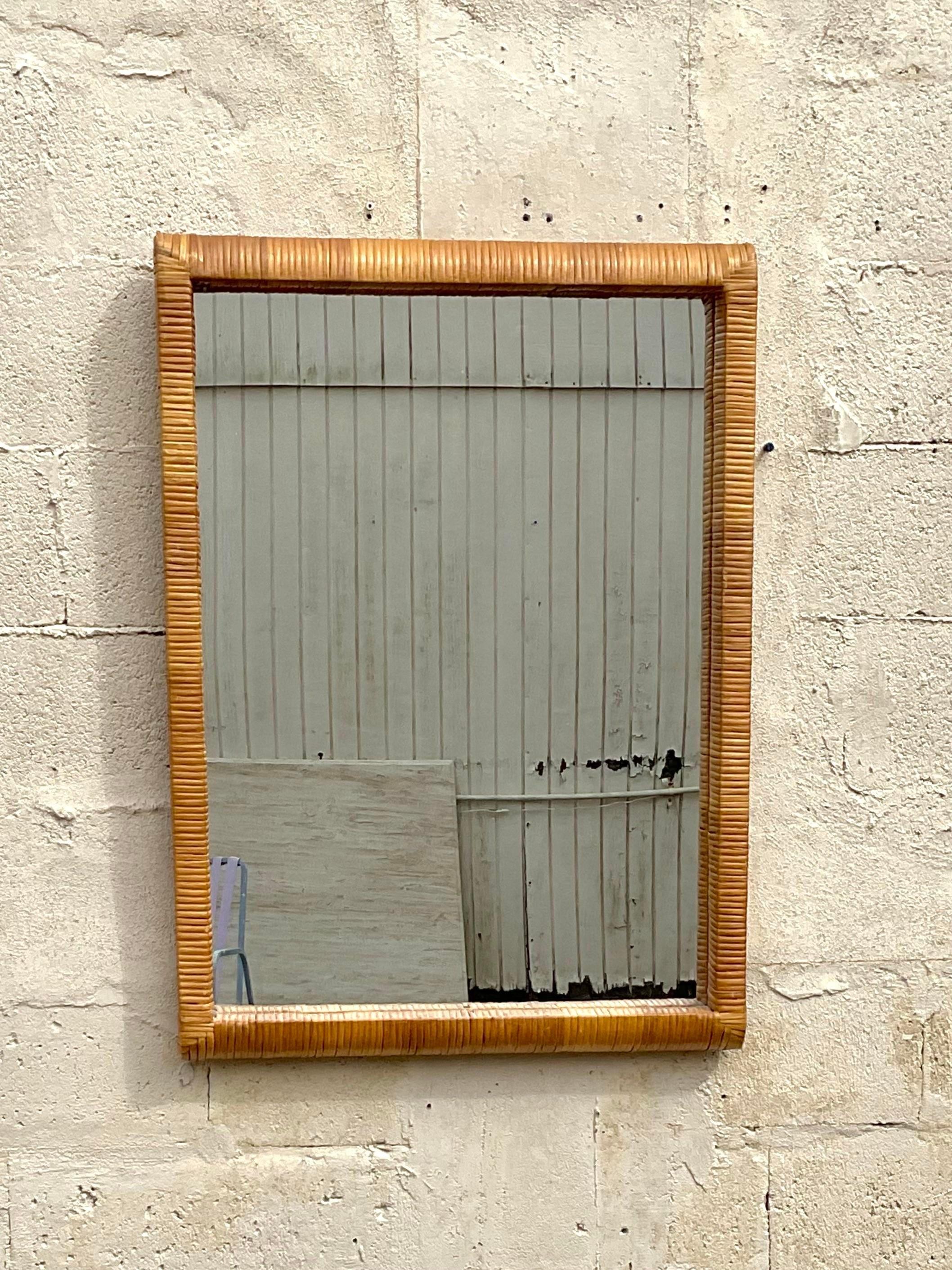 Vintage Wrapped Rattan Mirror For Sale 1