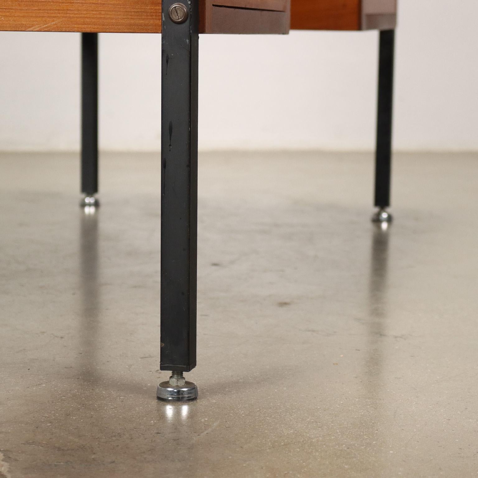 Vintage Writing Desk 1960s Mahogany Veneered Enameled Metal For Sale 1