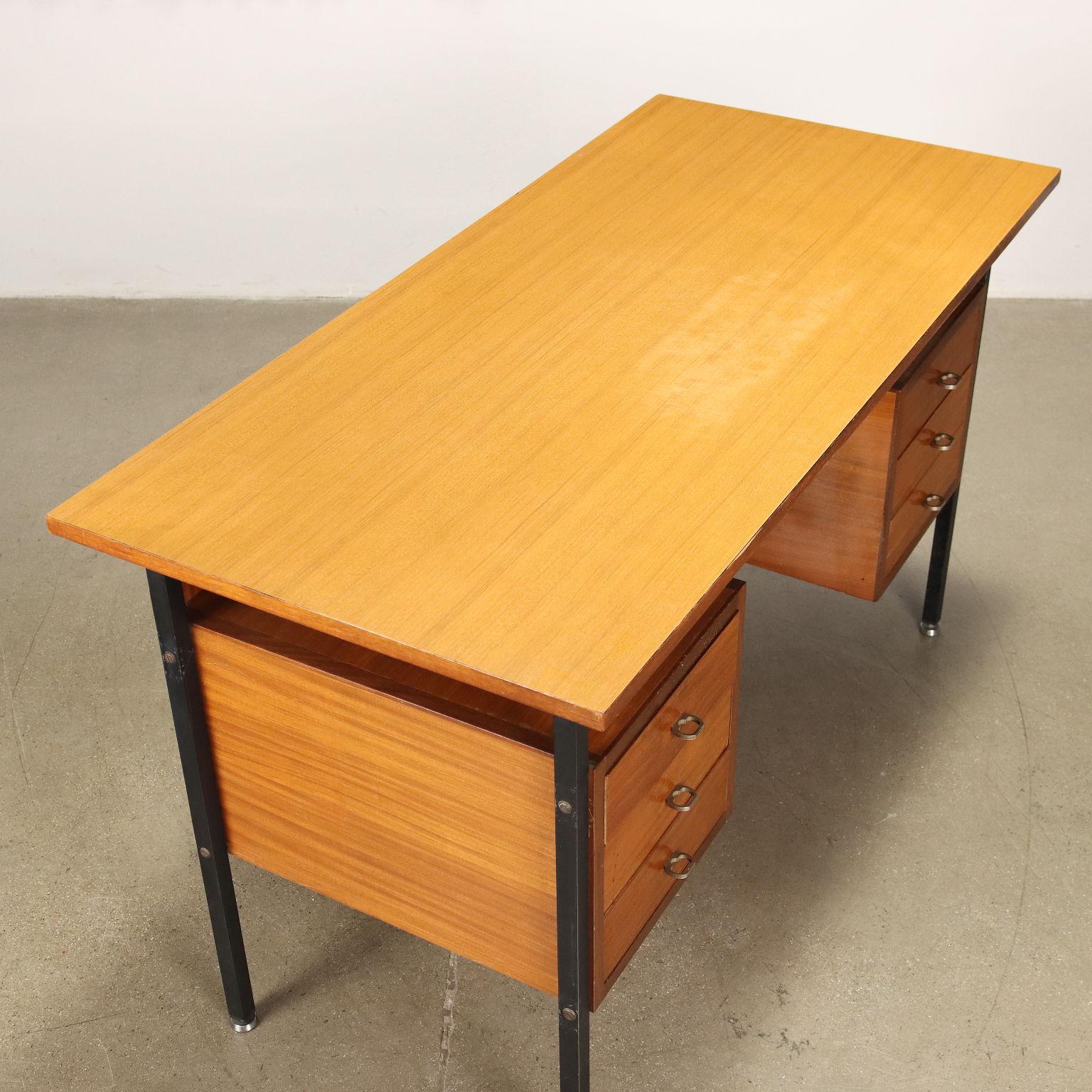 Vintage Writing Desk 1960s Mahogany Veneered Enameled Metal For Sale 2